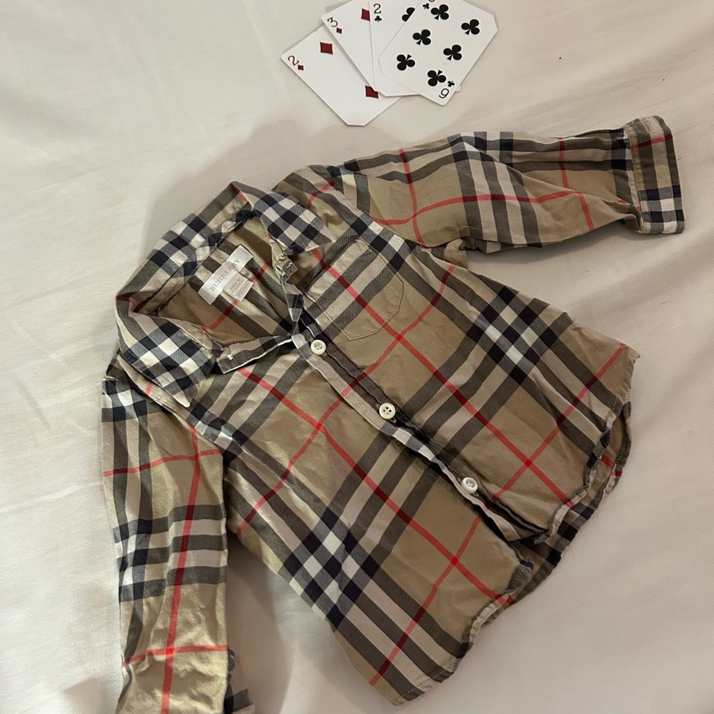 Burberry Kids Beige and Red Plaid Button Down Shirt